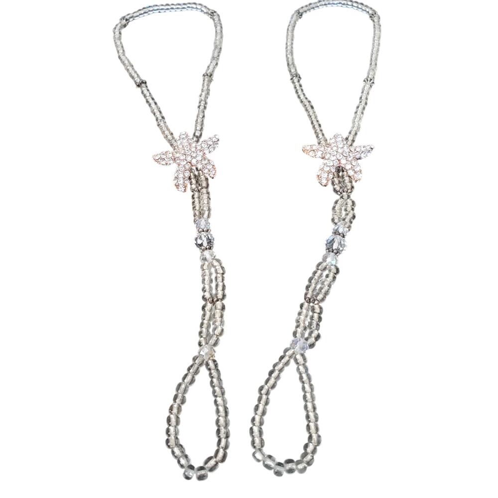 Unbranded Jeweled Starfish Bracelet Feet Jewelry Pair Beaded Beachwear Wedding